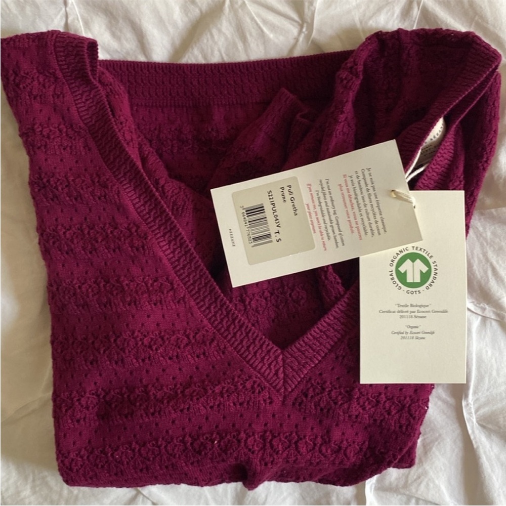 Sezane Plum V-Neck Ribbed Sweater - Picture 2 of 8